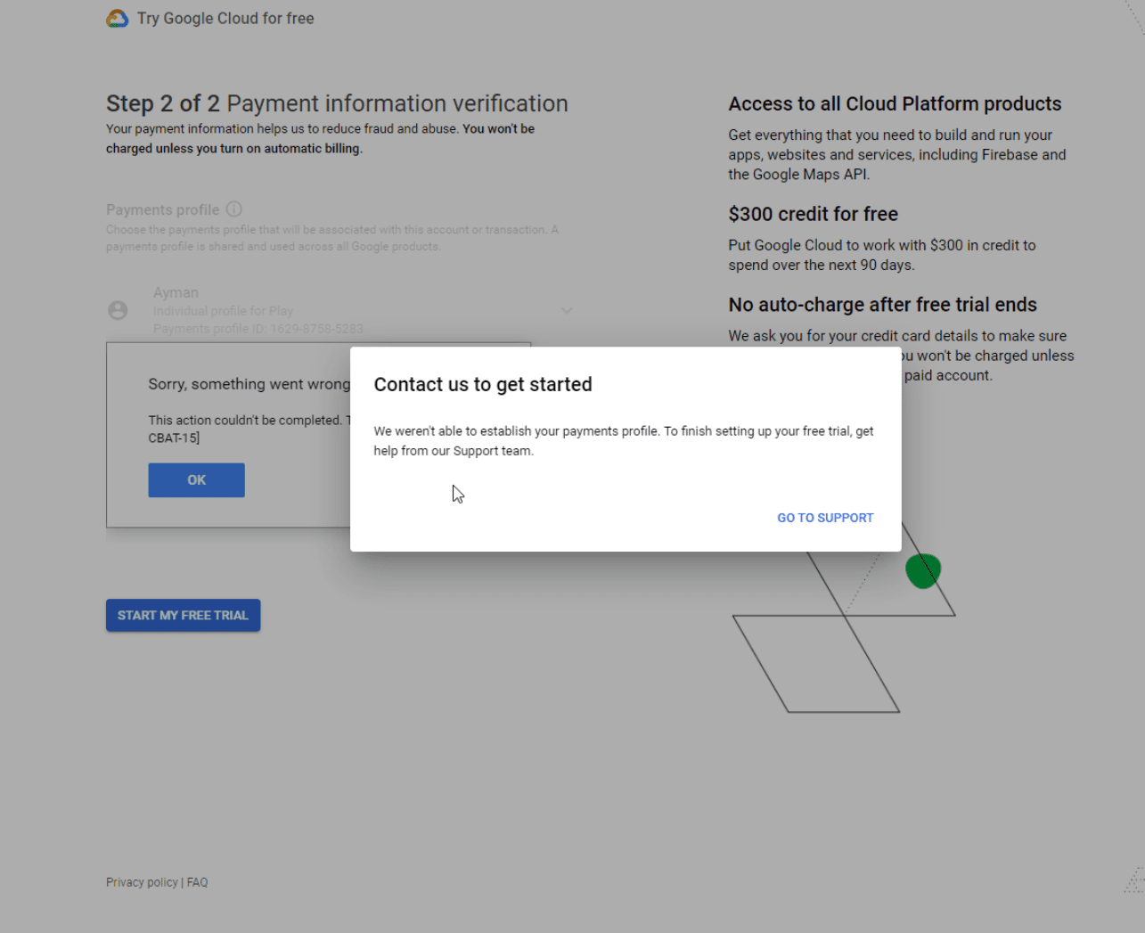 Google 云免费试用付款错误 OR-CBAT-15 谷歌云GCP注册时无法进行付款信息验证-1